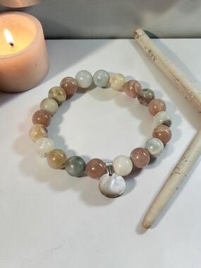 Handmade Multi-Color Beaded Bracelet with Mother-of-Pearl Charm